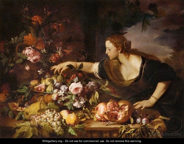 Woman Grasping Fruit - Abraham Brueghel