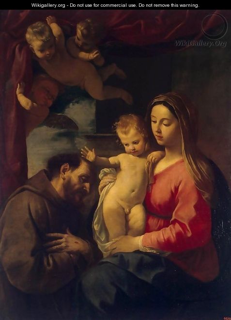 Virgin and Child with St Francis of Assisi - Simone Cantarini (Pesarese)