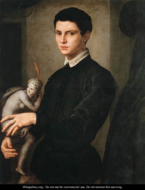 Portrait of a Man Holding a Statuette - Agnolo Bronzino