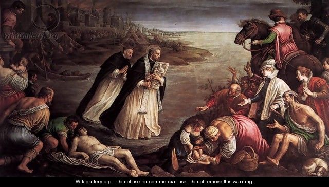 St Giacinto Walking on the Water of the River Dnieper - Leandro Bassano