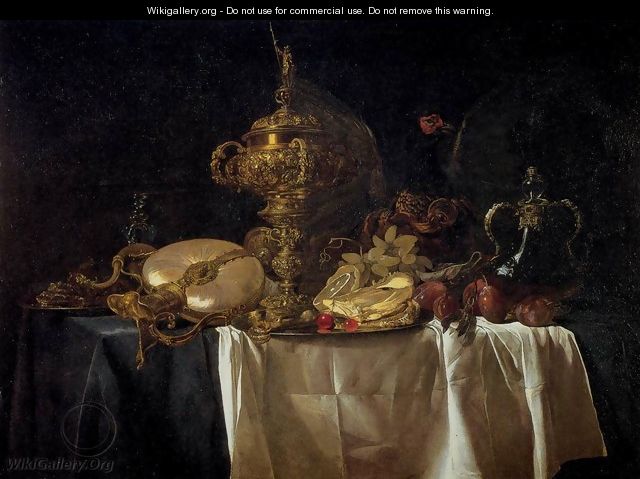 Still-Life with Fruit, Parrot, and Nautilus Pitcher - Willem Van Aelst