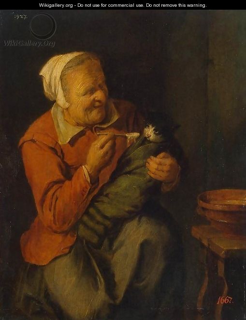 Peasant Woman with a Cat - David The Younger Ryckaert