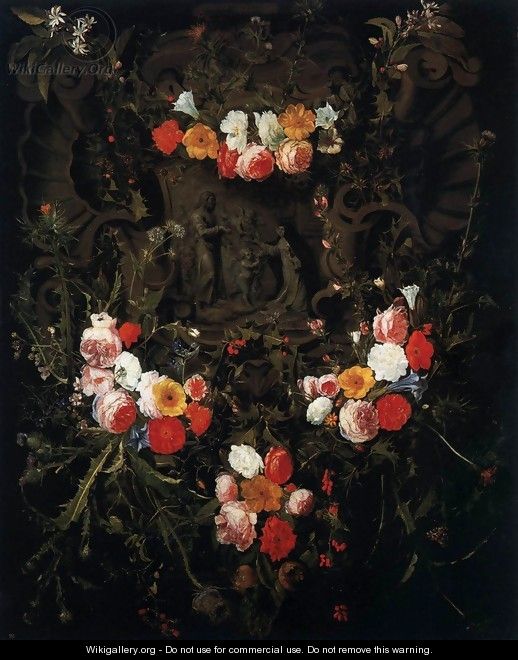 Christ and St Therese in a Garland of Flowers - Daniel Seghers