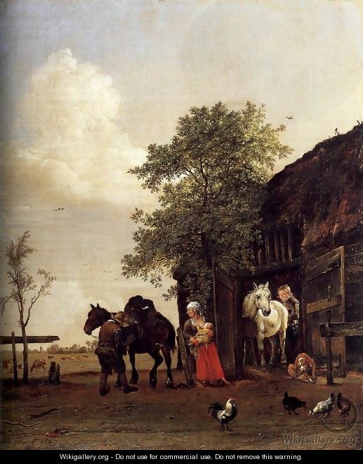 Figures with Horses by a Stable - Paulus Potter