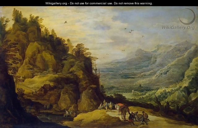Mountainous Landscape with Figures and a Donkey - Joos De Momper