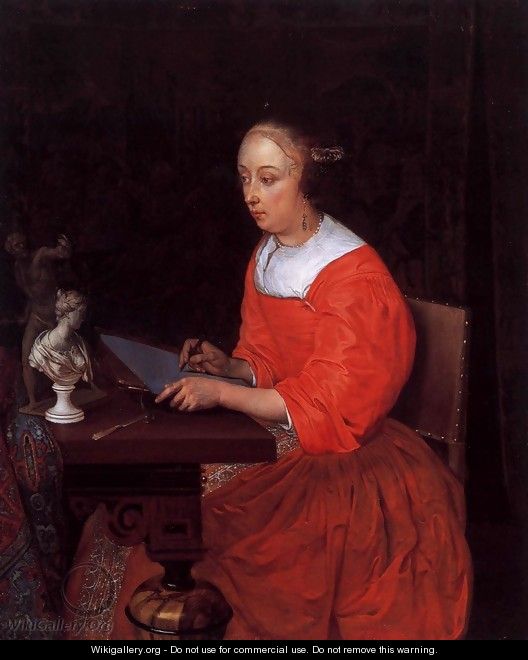 A Lady Drawing - Eglon van der Neer
