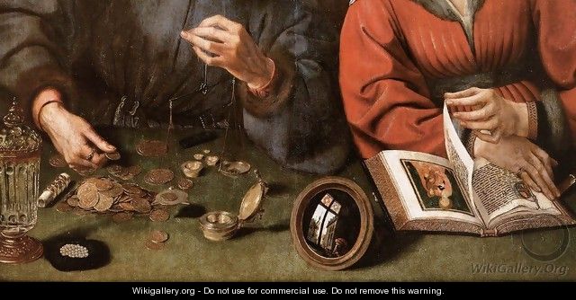 The Moneylender and his Wife (detail) - Workshop of Quentin Massys