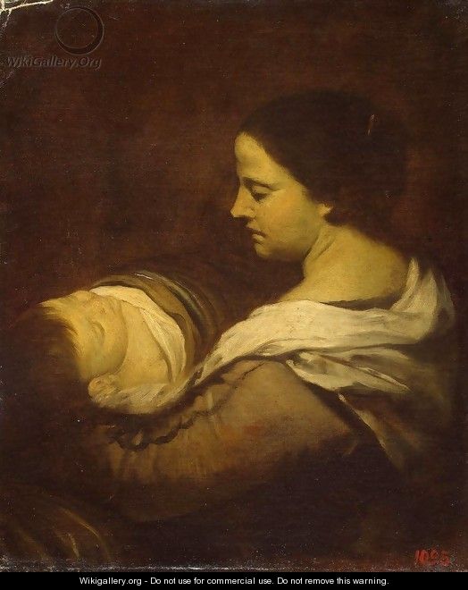 Woman with a Sleeping Child - Juan Bautista Martinez del Mazo