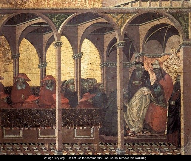 Predella panel The Approval of the New Carmelite Habit by Pope Honorius IV - Pietro Lorenzetti