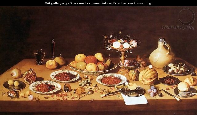 Still-Life on a Table with Fruit and Flowers - Jan van Kessel