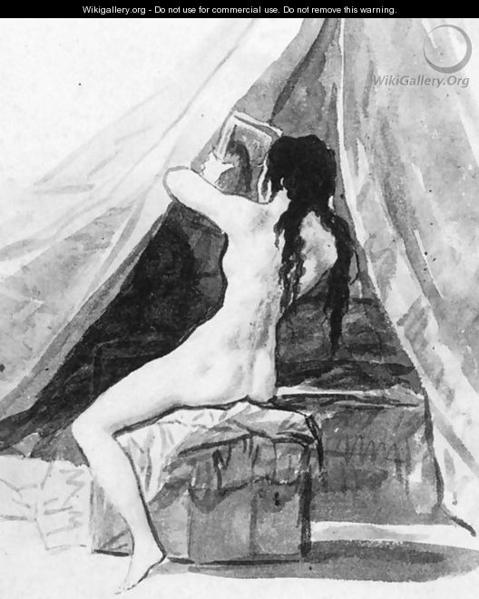 Nude Woman Holding a Mirror 2 - Francisco De Goya y Lucientes