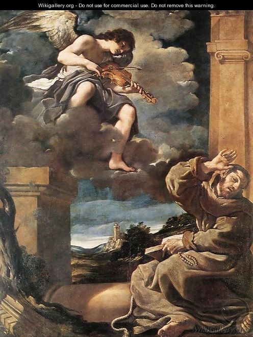 St Francis with an Angel Playing Violin - Guercino