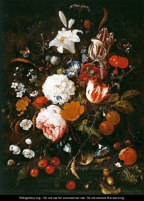 Still-Life with Flowers in a Glass Vase and Fruit - Jan Davidsz. De Heem