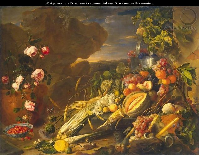 Fruit and a Vase of Flowers - Jan Davidsz. De Heem