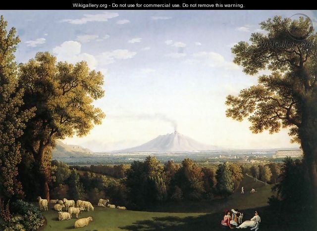 Landscape with the Palace of Caserta and Vesuvius - Jacob Philipp Hackert