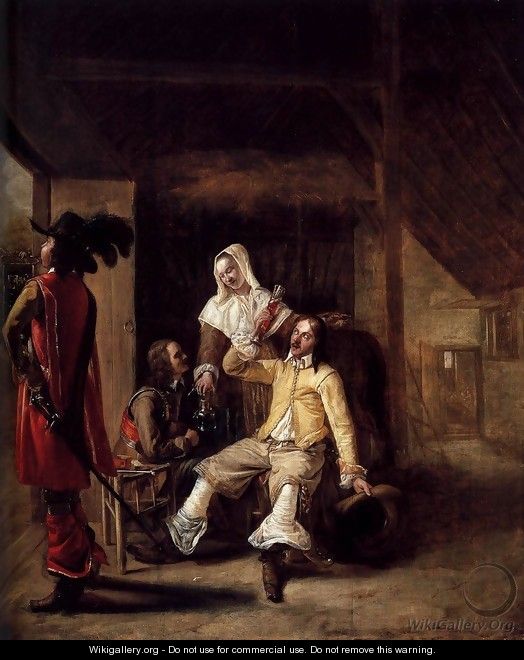 Two Soldiers and a Serving Woman with a Trumpeter 2 - Pieter De Hooch