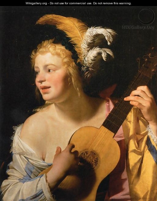 Woman Playing the Guitar - Gerrit Van Honthorst