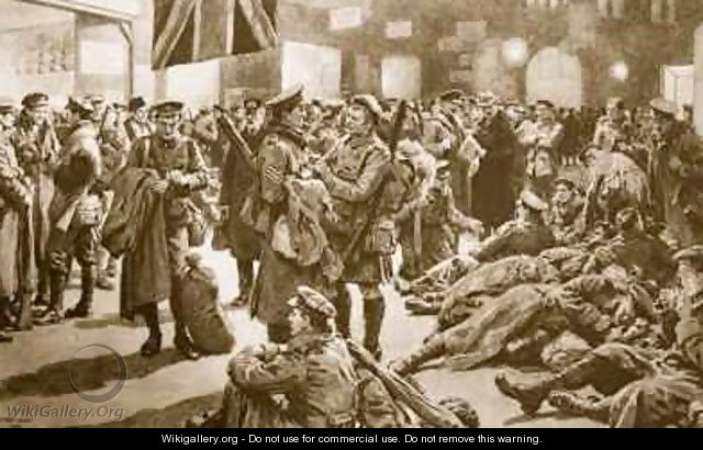 After the Fleeting Furlough British veterans awaiting the Flanders trench special at Victoria - Frank Dadd