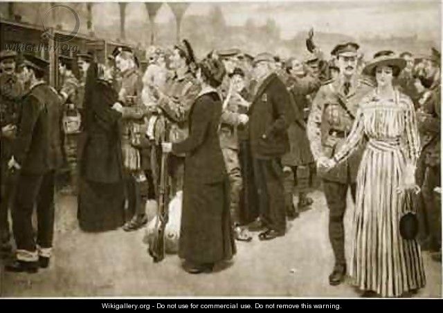 The moment of farewell A touching scene at Victoria Station during war time - Frank Dadd