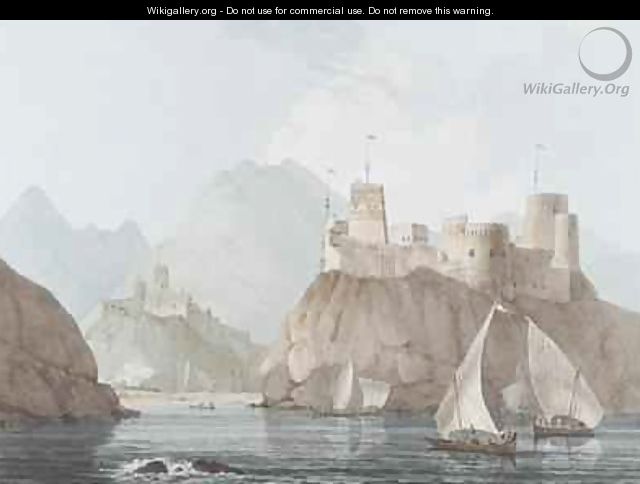 East View of the Forts Jellali and Merani Muskah Arabia 2 - Thomas & William Daniell