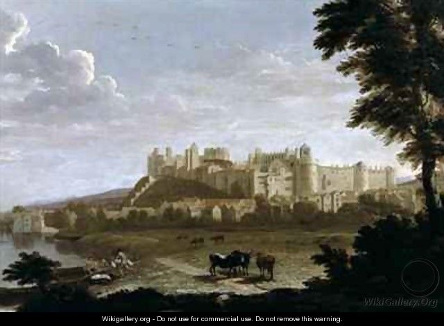 View of Windsor Castle with Cattle and Bathers - Hendrick Danckerts