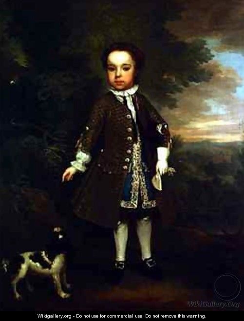 Portrait of a small boy with a spaniel and a parrot - Bartholomew Dandrige