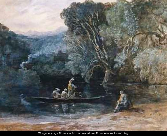 River scene with boat and figures - Francis Danby