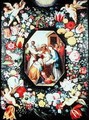 Adoration of the Magi framed in a garland of flowers - Andries Daniels or Danielsz