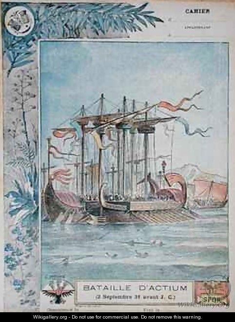 Cover of school exercise book illustrating the Battle of Actium - G. Dascher