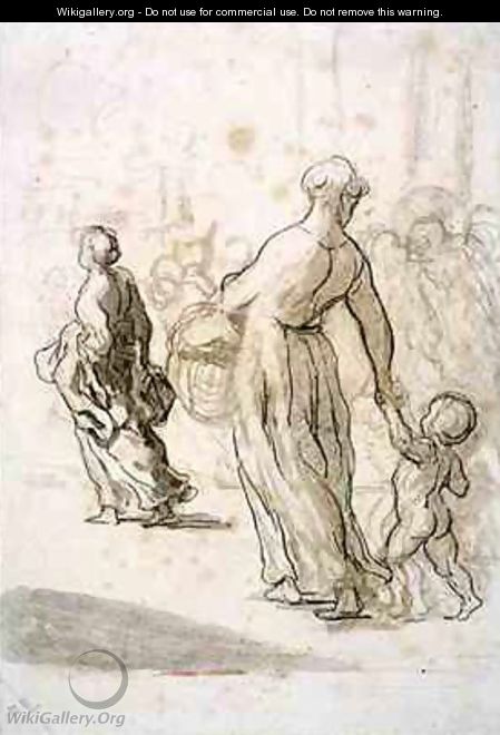 Two Women and a Child - Honoré Daumier