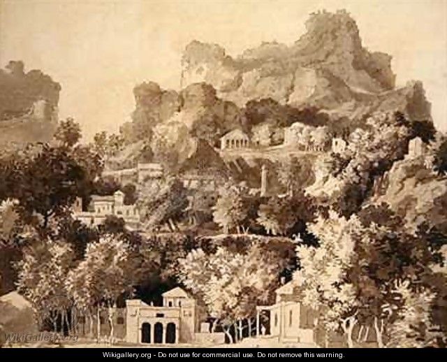Rocky landscape with classical buildings - James Deacon