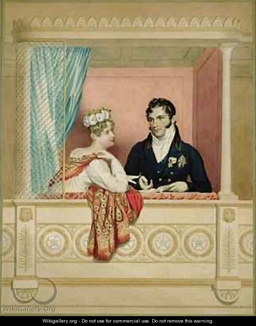 Princess Charlotte Augusta of Wales 1796-1817 and Prince Leopold of Saxe Cobourg Gotha 1790-1865 in their Box at Covent Garden - (after) Dawe, George