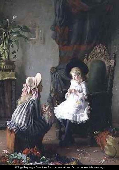 Two Girls Dressing a Doll - Leon Delachaux