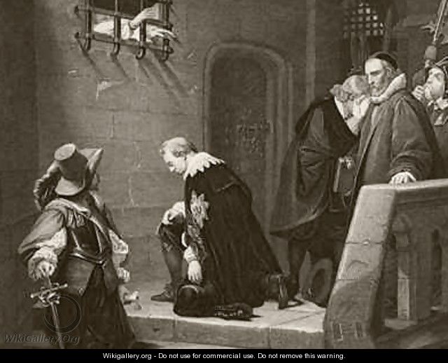 Thomas Wentworth 1st Earl of Strafford is blessed by Archbishop Laud on the way to his execution - (after) Delaroche, Hippolyte (Paul)