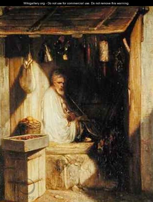 Turkish Merchant Smoking in his Shop - Alexandre Gabriel Decamps