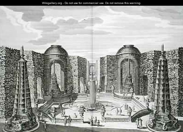 The fountain in the maze at the Princely Pleasure Palace and Gardens Berlin - (after) Decker, Paul (the Elder)