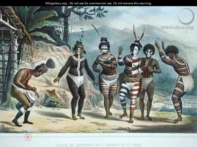 Indians dancing at the San Jose Mission - (after) Debret, Jean Baptiste