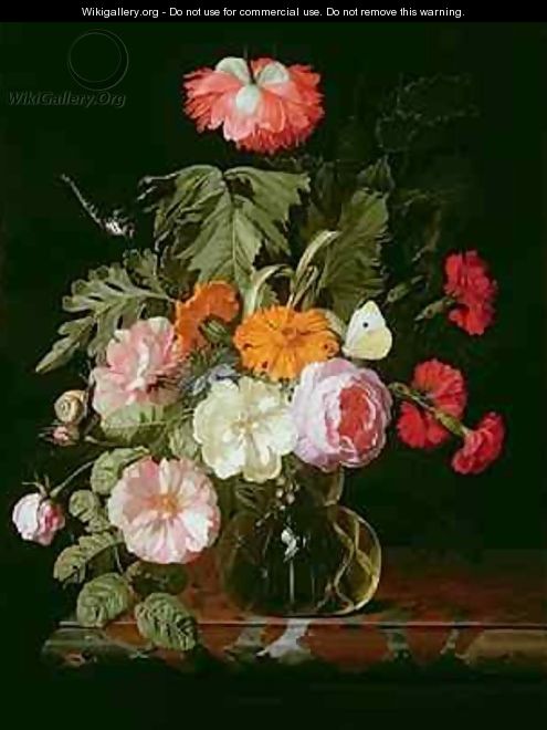 Roses peonies and love in a mist in a glass vase with a white butterfly - Isaak Denies