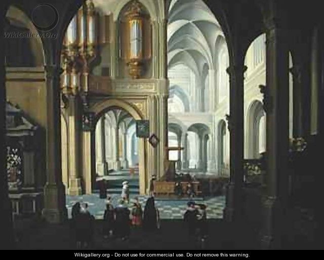 Interior of a Church with a Sermon and Christening Party in Progress - Dirck Van Delen