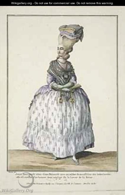 Young Bourgeois Woman in a Polonaise Dress - (after) Desrais, Claude Louis