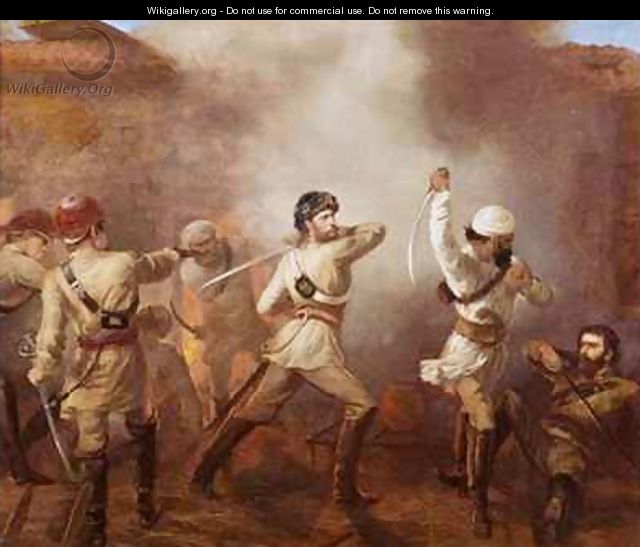 Captain Charles John Stanley Gough 1832-1912 during the Indian Mutiny at Khurkowhah on 15th August 1857 - Chevalier Louis-William Desanges