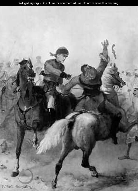 Lieutenant John Watson of the 1st Punjab Cavalry winning the Victoria Cross at Lucknow during the Indian Mutiny on 14th November 1857 - Chevalier Louis-William Desanges