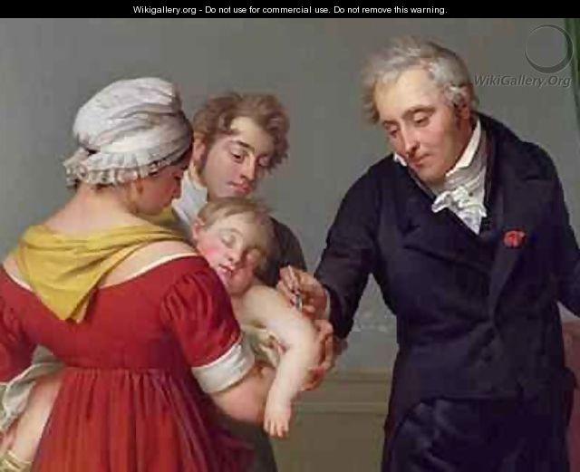 Baron Jean Louis Alibert 1768-1837 performing the vaccination against smallpox in the Chateau of Lian - Constant Joseph Desbordes