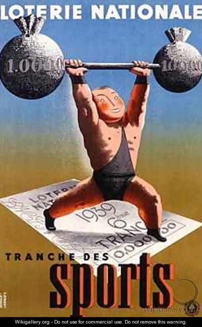 Poster advertising a French National Lottery special issue to help sports - Derouet-Lesacq