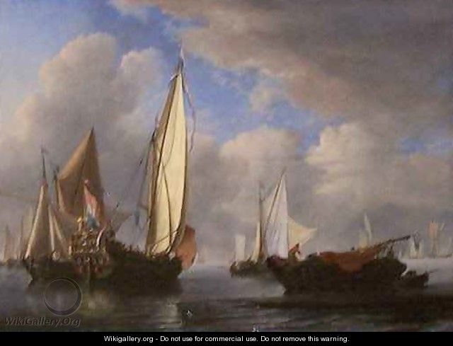 A Yacht and Other Vessels in a Cabin - Willem van de, the Younger Velde