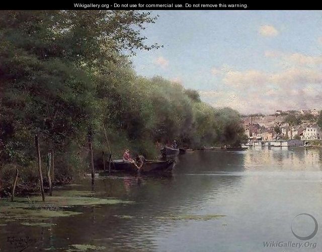 Fishing on the Bank of the Oise Pontoise - Emilio Sanchez-Perrier