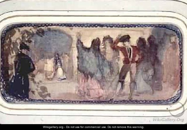 A Spanish Scene Figures and Buildings - Charles Edward Conder