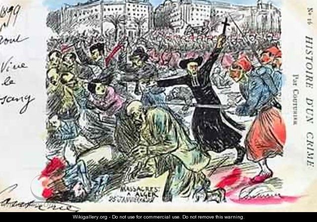 Postcard depicting the massacre of the Jews in Algiers - E. Couturier