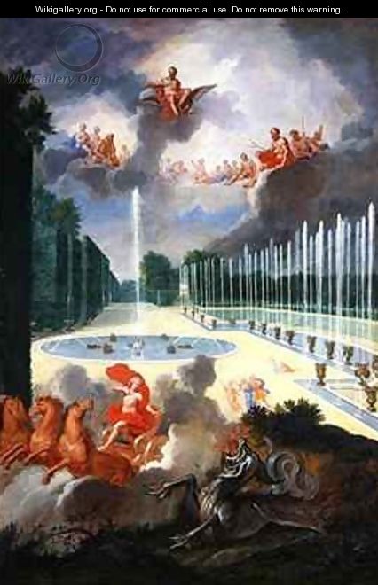 The Groves of Versailles View of the Dragon Pool and the Pool of Neptune with Apollo slaying Python - Jean II Cotelle