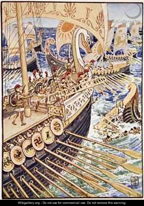 Ship dashed against ship till the Persian dead strewed the deep like flowers - Walter Crane